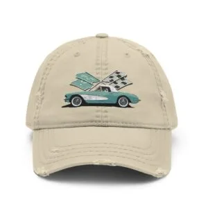 Corvette C1 Aqua Antique Classic Car owner gift Distressed Dad Hat