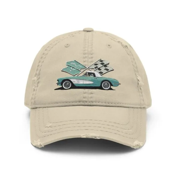 Corvette C1 Aqua Antique Classic Car owner gift Distressed Dad Hat