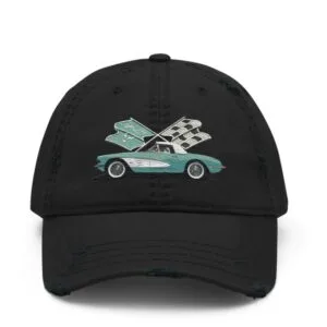 Corvette C1 Aqua Antique Classic Car owner gift Distressed Dad Hats