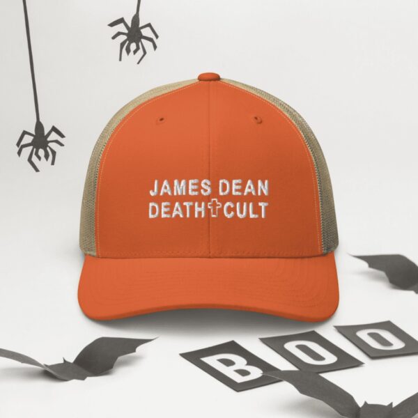 James Dean Death Cult Trucker Hat Orange Khaki Embroidered