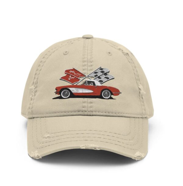 Red Corvette C1 Antique Classic Car owner gift Distressed Dad Hats