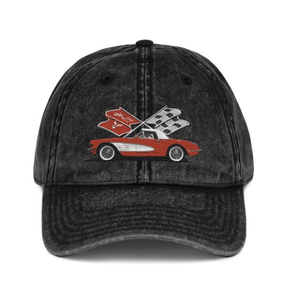 Red Corvette C1 Antique Classic Car owner gift Vintage Cotton Twill Cap dad hat