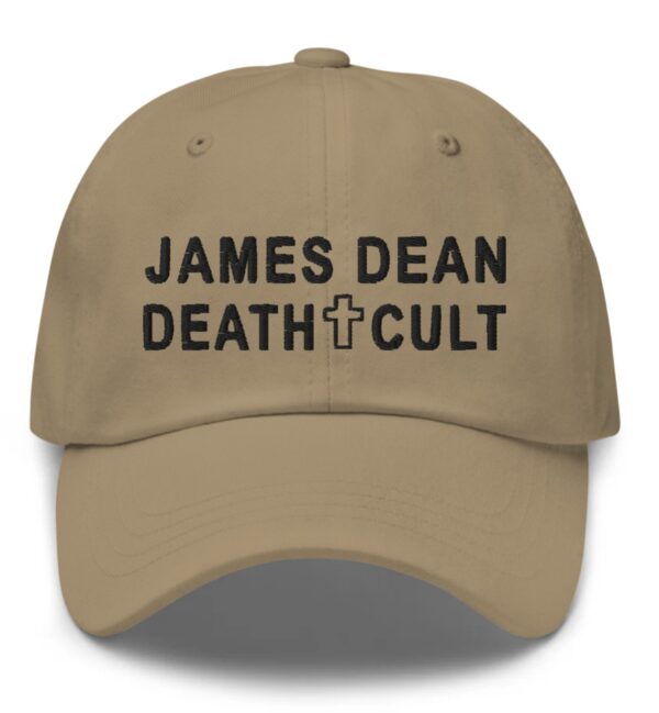 James Dean Death Cult Dad Hat Text Black Khaki