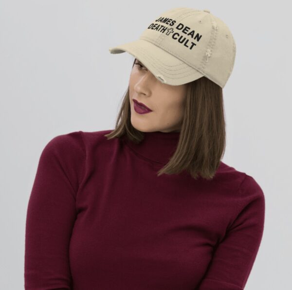 James Dean Death Cult Distressed Dad Hat Text Black women