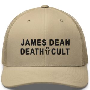 James Dean Death Cult Retro Trucker Hat Text Black Khaki